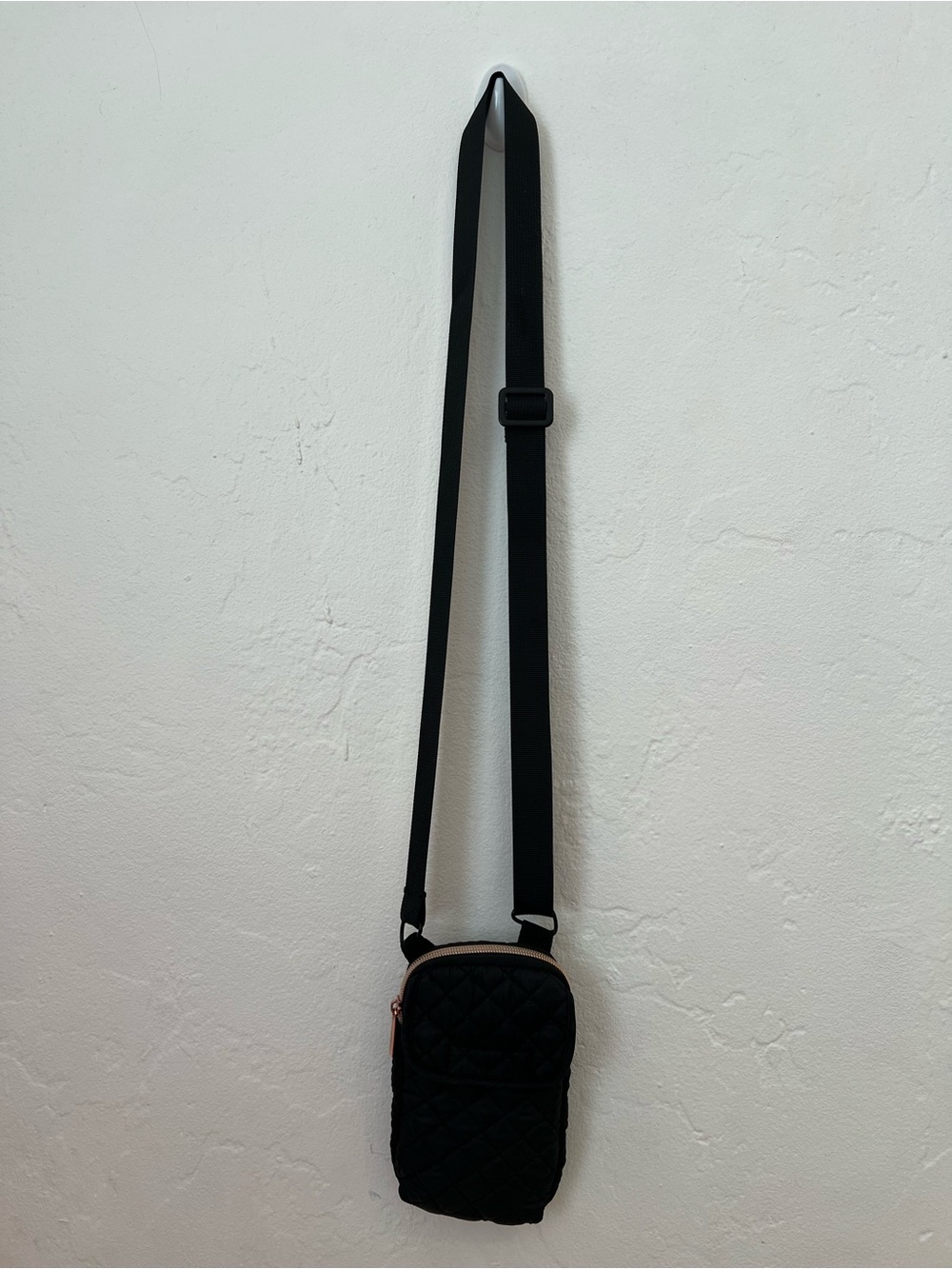 Black Quilted Crossbody Phone Bag -  Adjustable Strap